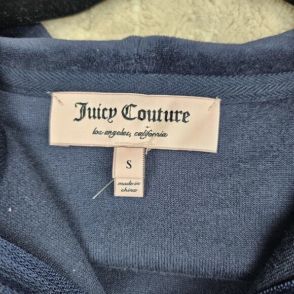 Y2K Juicy Couture Hoodie Small Full Zip Sequin Dog Velour Preppy Blue Paris - Picture 2 of 6